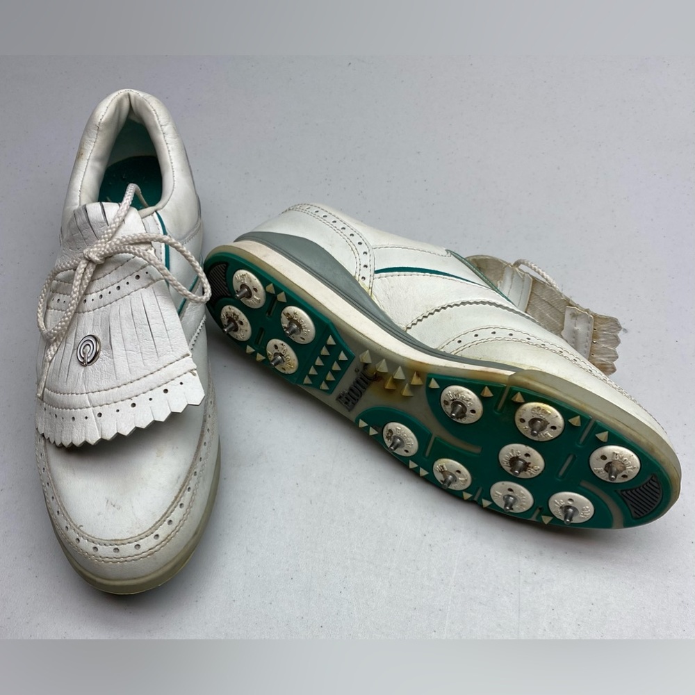 Etonic WHT/GRN Golf Shoes, 7.5  Spring Sale